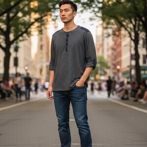 Calvin Klein Jeans Mens Medium Henley Shirt 41S2711 Heathered Gray NWT NEW Top